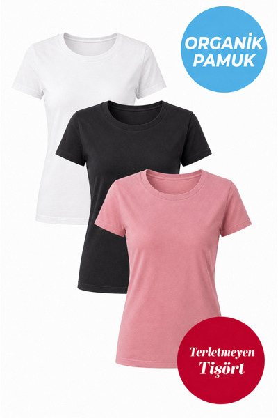 UNIQVIBE 3-Pack Organic Cotton Women's Short Sleeve Crew Neck T-Shirt (White ...