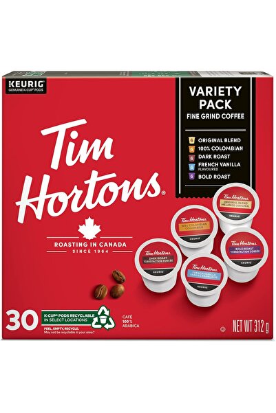 Tim Hortons مجموعة متنوعة من القهوة، تشمل النكهة الأصلية والتحميص الداكن والك...