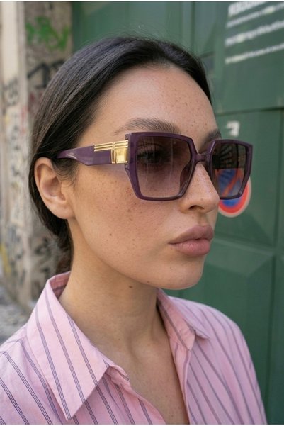 MACERATİ Palme Square Gold Accessory Ultra Light U400 Filtered Luxury Purple-Lilac Women's Sunglasses