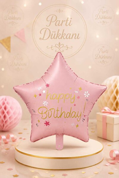 Parti Dükkanı Pink Star Happy Birthday Foil Balloon 51 X 54.5 cm Helium and A...