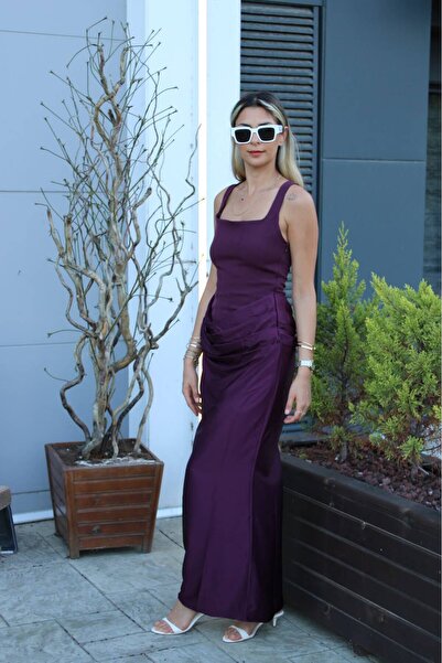 Stile Bella Women's Corset Look Square Neck Back Tie Draped Maxi Dress