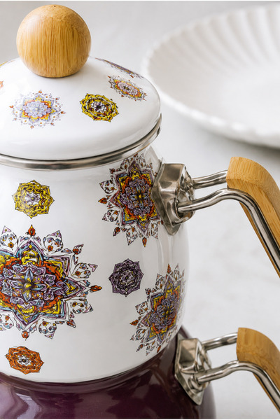 Heda Porselen Signature Enamel Teapot Set with Handles Purple