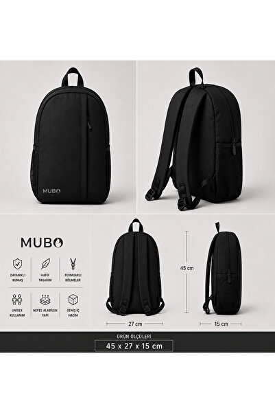 MUBO Black Waterproof Everyday Backpack