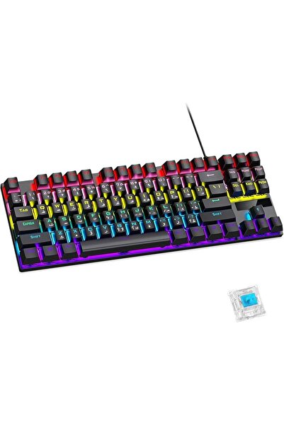 Naxifly 80% Arabic English Mechanical Gaming Keyboard,87 Keys Wired Gaming Ke...