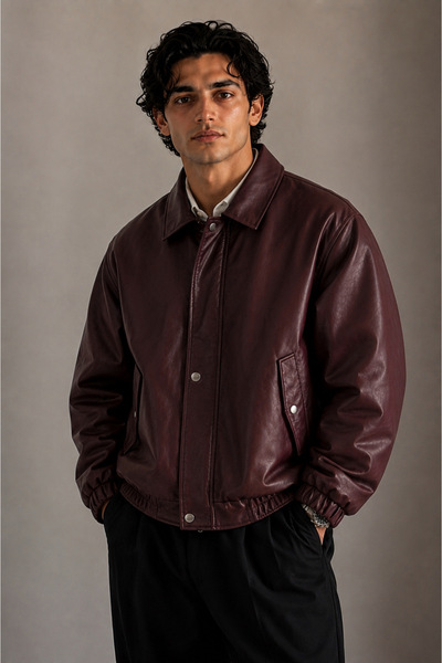 gm giyimarket New Season Men's Oversize Bomber Leather Jacket