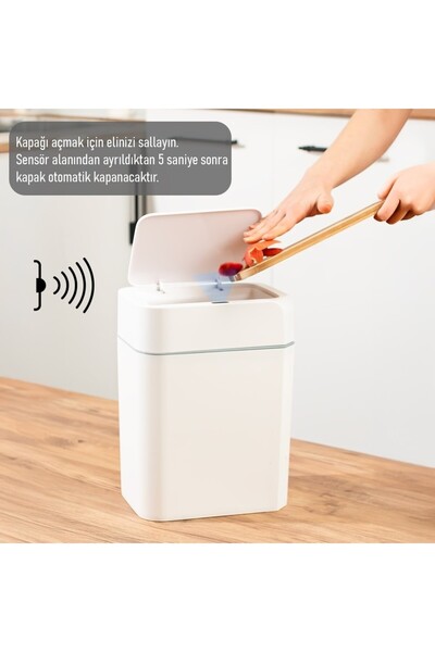 Mayaglory 12 Litre Pratik Akıllı Sensör Çöp Kovası Temazsız Çöp Kovası Otomatik Kapak Temassız Fonksiyonel Çöp Kutusu