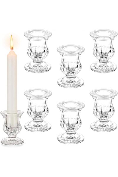 Home Zone 6 Pcs Candlestick Holders Glass Clear Taper Candle Holders 2.5" Hig...