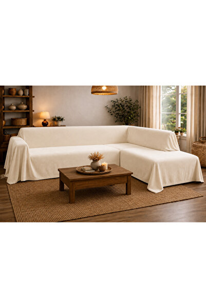 Sister Home Design 500X200 cm L Corner Sofa Cover Island Linen Natural Color ...