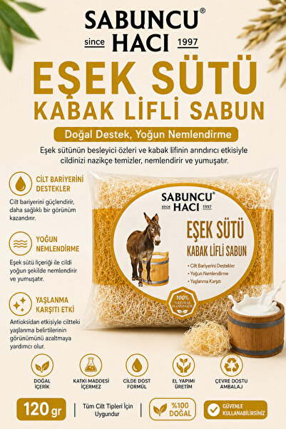 Sabuncu Hacı Natural Pumpkin Fiber Donkey Milk Soap Handmade Exfoliating Effe...