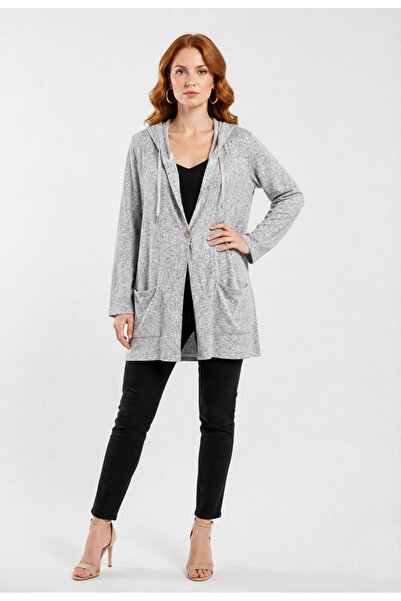Neden Tekstil Women's Hooded Gray Knitwear Relaxed Fit Cardigan