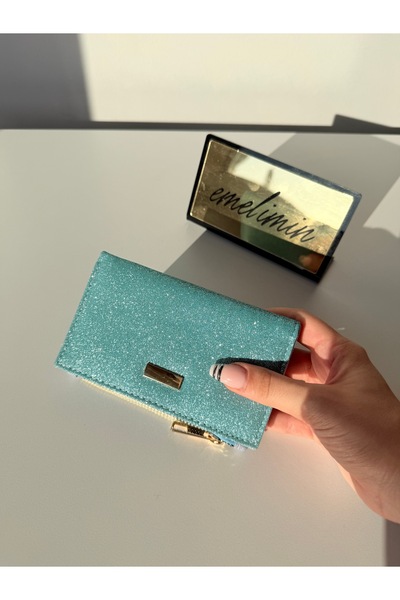 emelimin Women's Blue Glitter Wallet – Zippered Shiny Metallic Mini Wallet