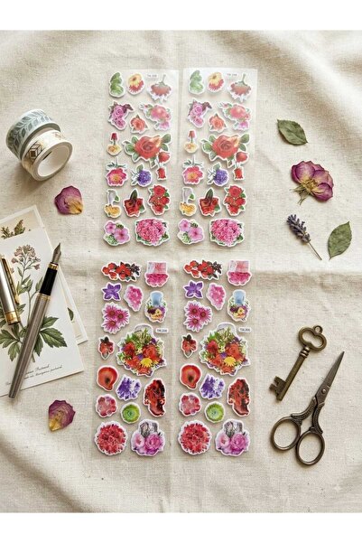 Genel Markalar 60 Adet Kabartmalı Çiçek Desenli Sticker 4 Sayfa