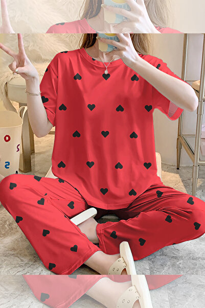 kuzey homewear Short Sleeve Pajama Set WereAllİnThisTogether Supersoft Basic ...