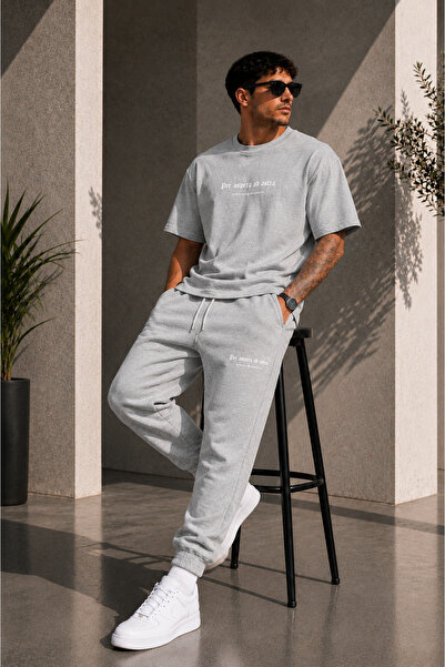 JAWÜ STYLE Per Aspera Ad Astra Printed Cotton Oversize T-Shirt Tracksuit Set