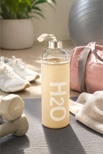 H2O 1 Lt Kilifli Cam Matara Pastel