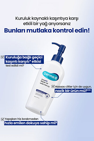 Derma B Atopik Ciltlere Kuruluktan Kaynaklı Bakımı Sunan Hafif Vücut Yağı DERMA:B CeraMD Repair Oil