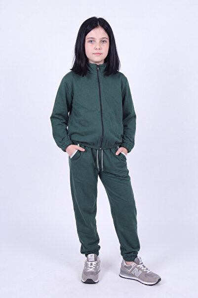 FYK COLLECTİON Girl's High Collar Zippered Waist Tie Elastic Leg Sweatpants Set