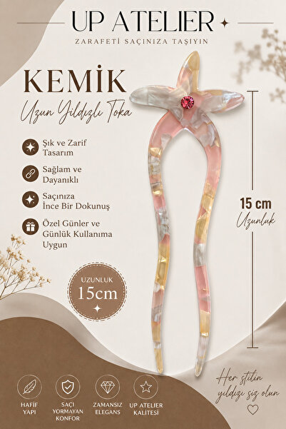 Up Atelier Kemik Uzun Yıldızlı Topuz Toka 15cm