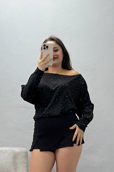 BELENDİR بلوزة نسائية مودال ستون ستون باللون الأسود