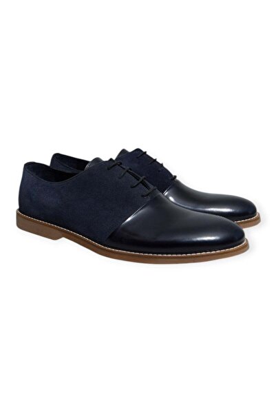 FRANCO CALVANI Dark Blue Color Lace-Up Genuine Leather Men's Shoes
