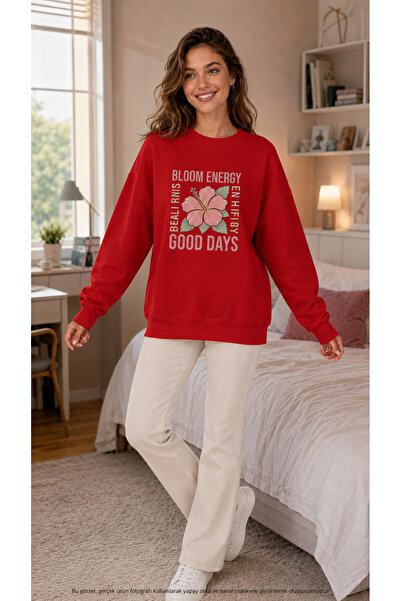 caddekombin Women's Bloom Energy Floral Printed Round Crew Neck Long Sleeve S...