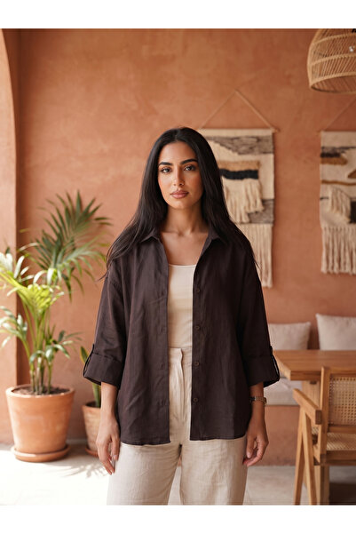 Finelook Women's Relaxed Fit Linen Blend Button-Down Shirt – Casual Long Slee...