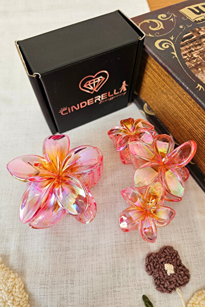 Cinderella Set of 2 Hologram Coral Orange Floral Lotus Hairpin Set - Hawaiian...