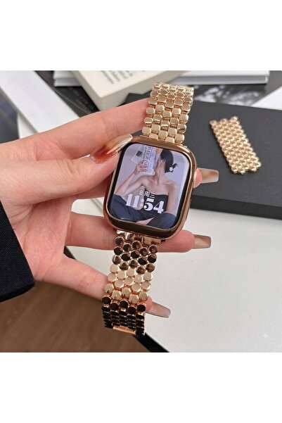 Apple Watch Uyumlu Baklalı Çelik Kordon Taşlı / Boncuklu Metal Kayış Ultra 1/2 9/8/7/6/SE (38/40/41mm / 42/44/45/49mm)