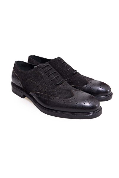 FRANCO CALVANI Black Color Lace-Up Genuine Leather Suede Men's Shoes