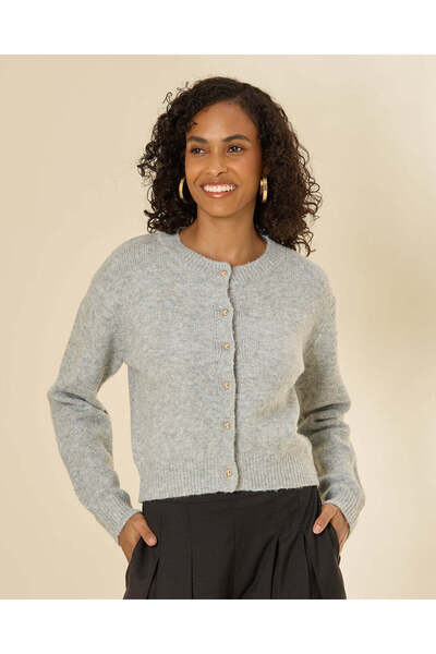 REDTAG Women Grey Soft Touch Button Front Cardigan