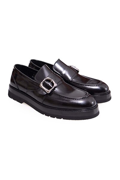 FRANCO CALVANI Black Color Laceless Genuine Leather Men's Shoes