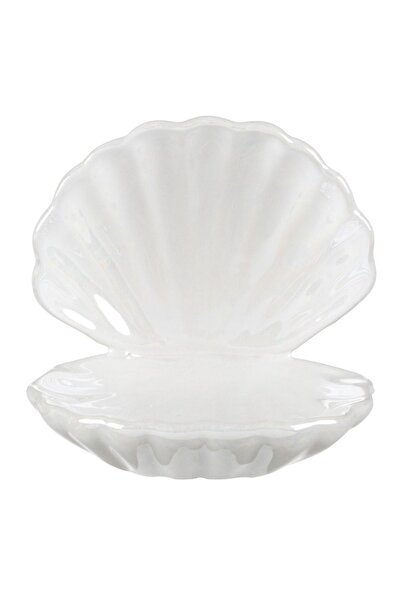 Zâna Casei Iridescent White Ceramic Shell Jewelry Organizer Box 11x9x11cm
