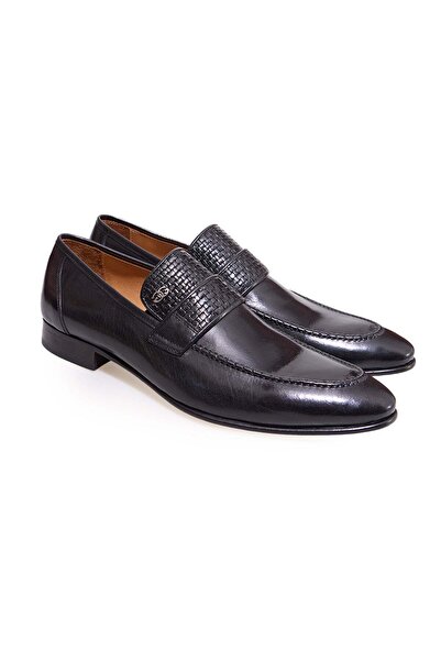 FRANCO CALVANI Black Color Laceless Genuine Leather Men's Shoes