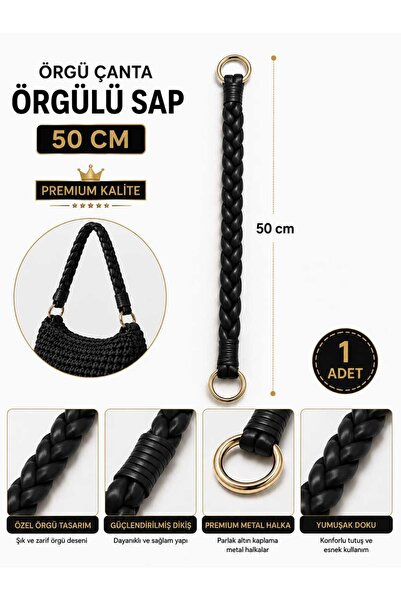 aurellen 50 Cm Örgülü Suni Deri Çanta Sapı Gold Halkalı Çanta Kulpu Örgü Çant...