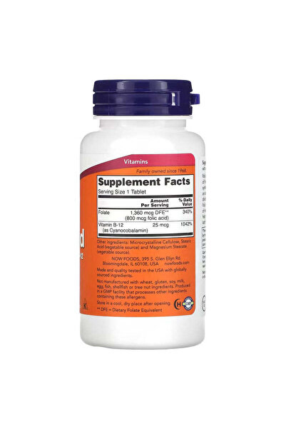 Now Foods Now Folic Acid 800 Mcg with Vitamin B-12 250 Tablets