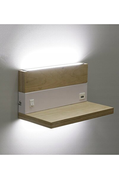 NO BRAND ANET Aplica de perete din lemn cu raft, 2x4W LED, 4000K, abajur alb