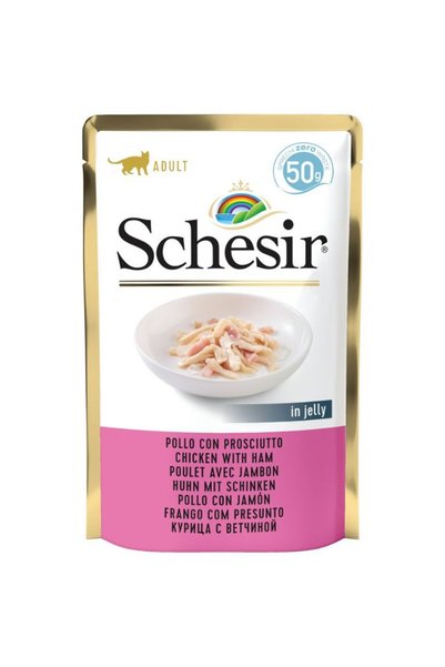 NO BRAND SCHESIR Karma Mokra pentru pisici, pui cu șuncă în jeleu, pachet 30x50g