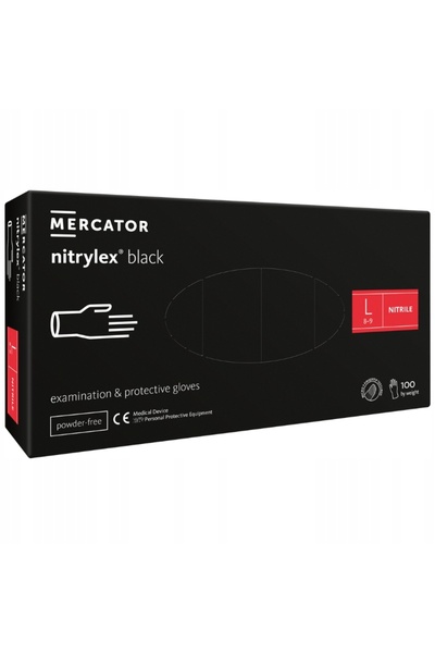 Mercator Mănuși negre din nitril NITRYLEX BLACK mărimea L - 3 buc. x 100 buc.