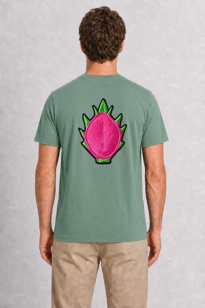 WAKHA Unisex Brave Dragon Fruit Back Print T-Shirt - Green