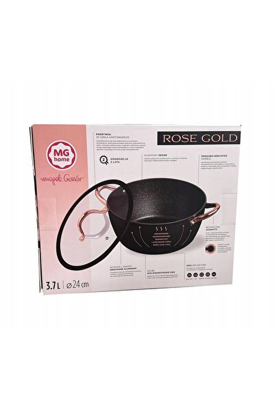 NO BRAND Oală tradițională cu capac de sticlă negru MG home 3,7 l ROSE GOLD