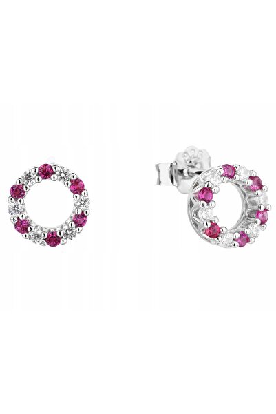 NO BRAND Cercei cerc din argint 925 cu zirconiu, roz, pentru fete.
