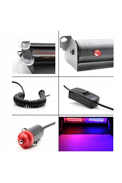 NO BRAND Lumină stroboscopică de avertizare COB roșu-albastru pentru parbriz ...