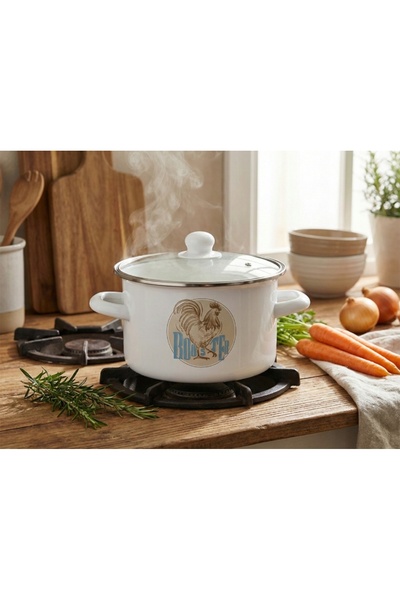 NO BRAND Oală emailată „Emalia Pleszew Kogut”, 18 cm, 3 L, albă, compatibilă ...