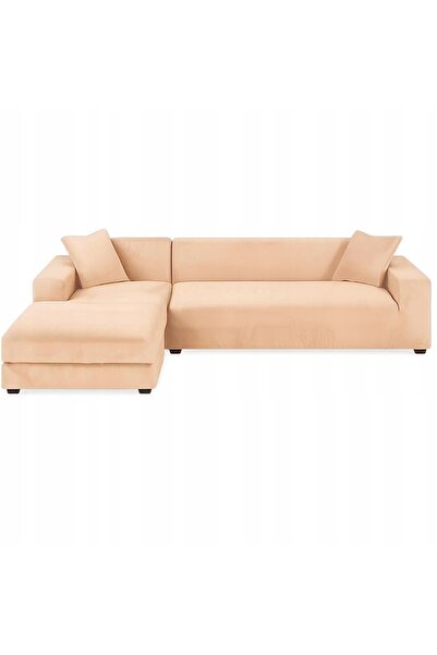 NO BRAND Husă elastică din catifea pentru colțar de canapea bej 190-230cm + h...