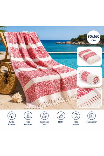 ela777 Crveni kilim peštemal - mekani i izdržljivi pamučni peštemal