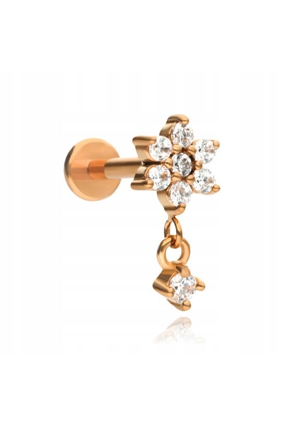 NO BRAND Cercel labret din aur roz, floare cu pandantiv, pentru helix, lob, c...