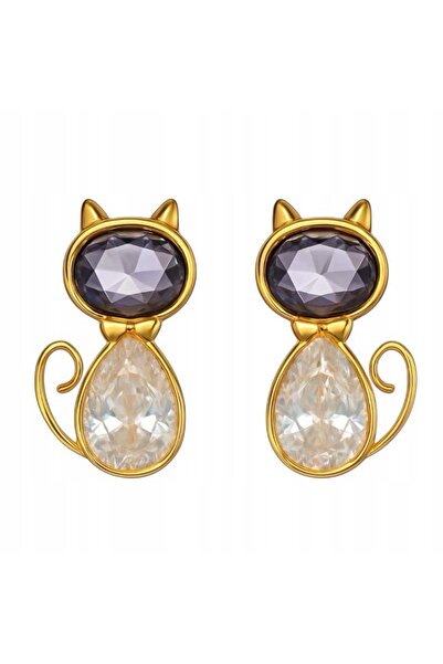 NO BRAND Cercei pisică aurii cu Zirconia, eleganți, din Oțel Chirurgical (1 p...