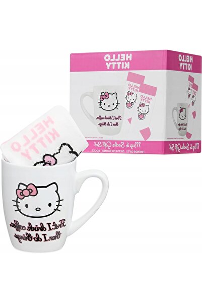 TREND HELLO KITTY SET DE CANĂ ȘI ȘOSETE ROZ-ALB CADOU HELLO KITTY SET