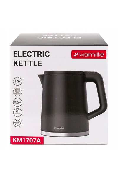 Kamille Fierbător electric negru de 1800W, 1.2L, cu bază rotativă