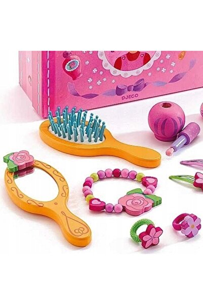 djeco Kuferek cosmetice bijuterii pentru fete oglindă pensulă valiză